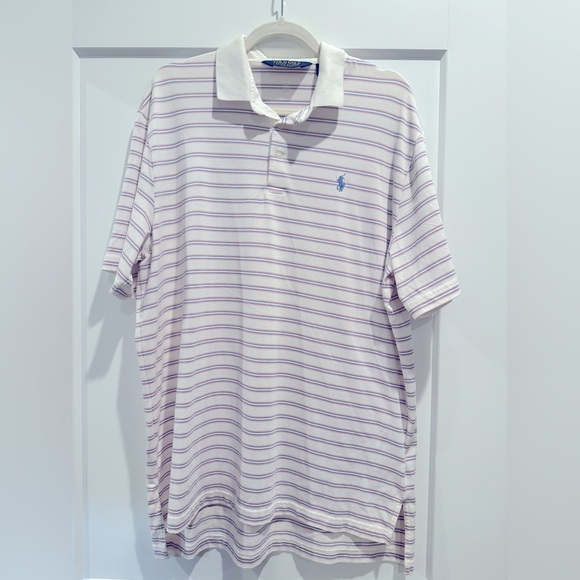 Polo Golf Striped Polo short sleeve pink and blue moisture wicking - Picture 2 of 7